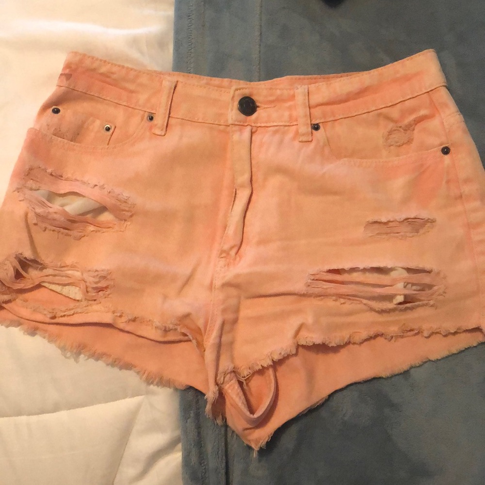 Pink high waisted jean shorts